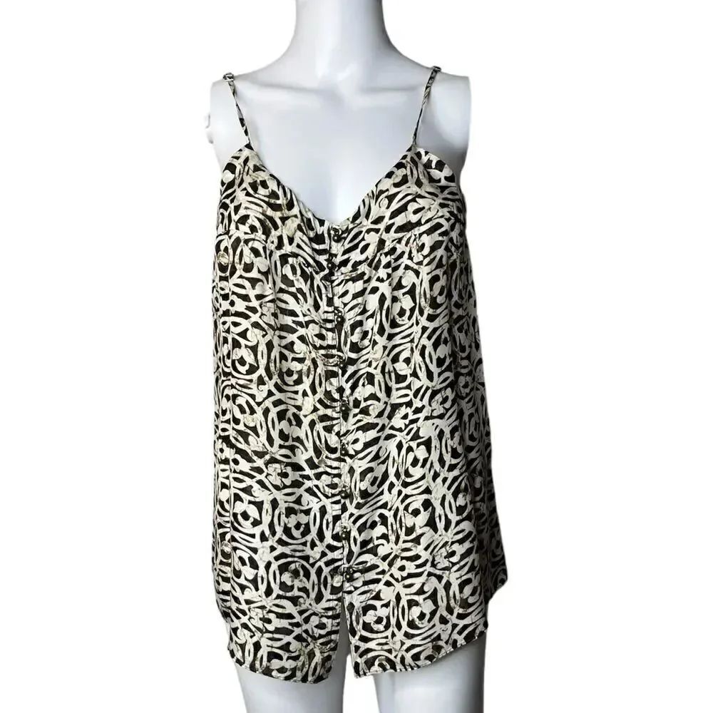Banana Republic Silk patterned Blouse Tank Cream & Brown Size Small